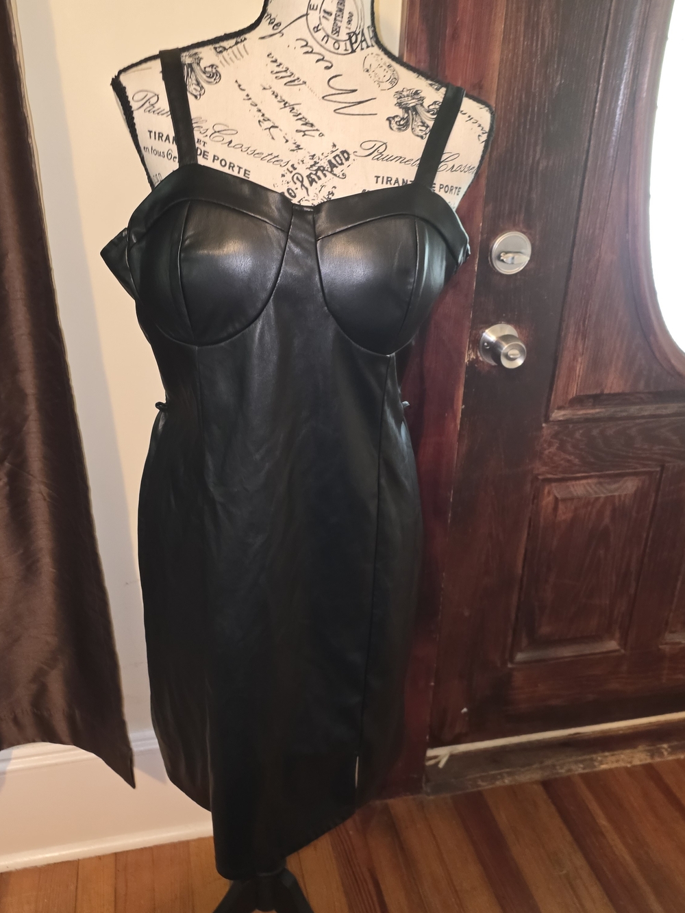 Madeen NYC Black Faux Leather Bustier Midi Dress - XL